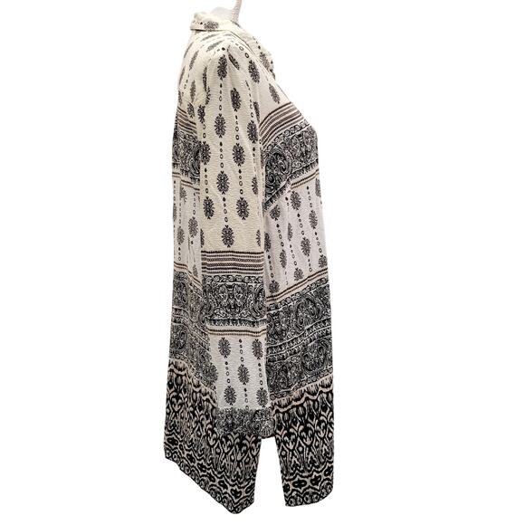 Chico's Button Up Shirt Women's 2, L Long Sleeve Batik Damask Side Slit Tunic - Picture 4 of 12